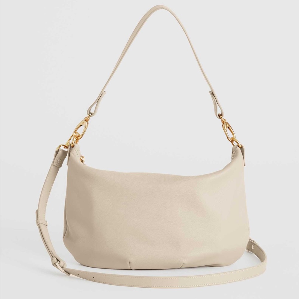 Quince Italian Leather Convertible Crescent
Shoulder Bag in Taupe